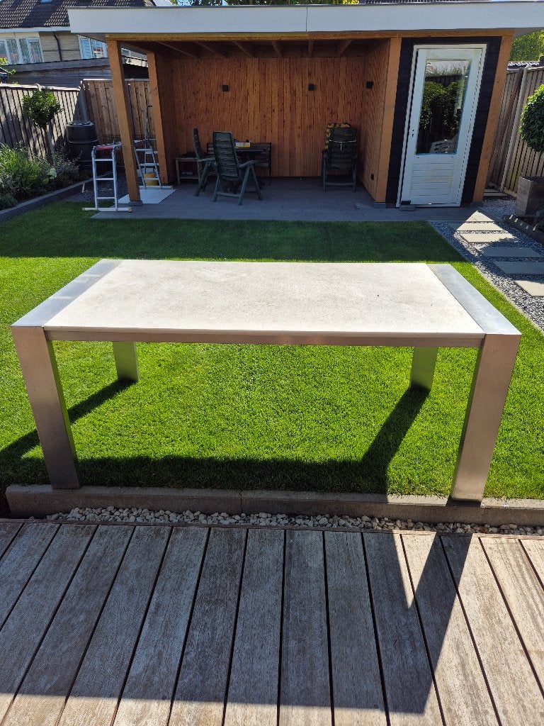 Tafel RVS en stenen blad, Ophalen, Gebruikt, Rechthoekig, Rvs