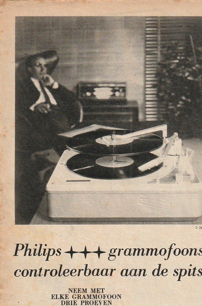 Retro reclame 1963 Philips platenspeler AG1125 drie proeven, Verzamelen, Verzenden, Overige typen
