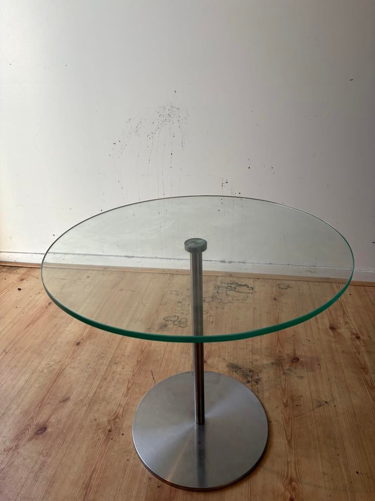 3stuks Moderne Bijzettafel met Glazen Blad en  rvs Voet, Huis en Inrichting, Tafels | Bijzettafels, Ophalen, Minder dan 45 cm