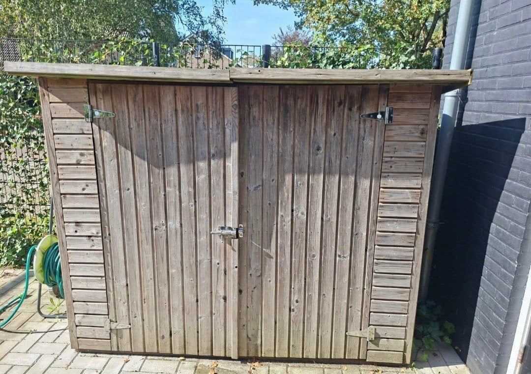 fietsschuurtje opberghok schuurtje van hout, Tuin en Terras, Gebruikt, Schuur, Minder dan 200 cm, Zonder ramen