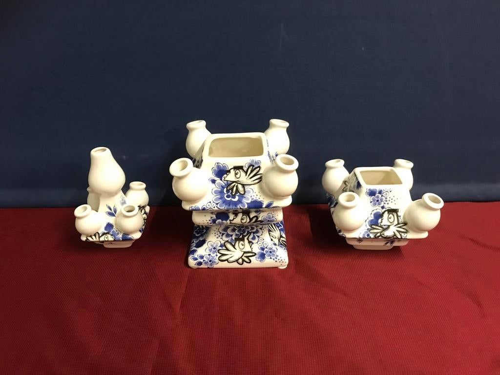 Heinen Delfts Blauw Tulpenvaas - Set van 3, O, O, O, Nieuw