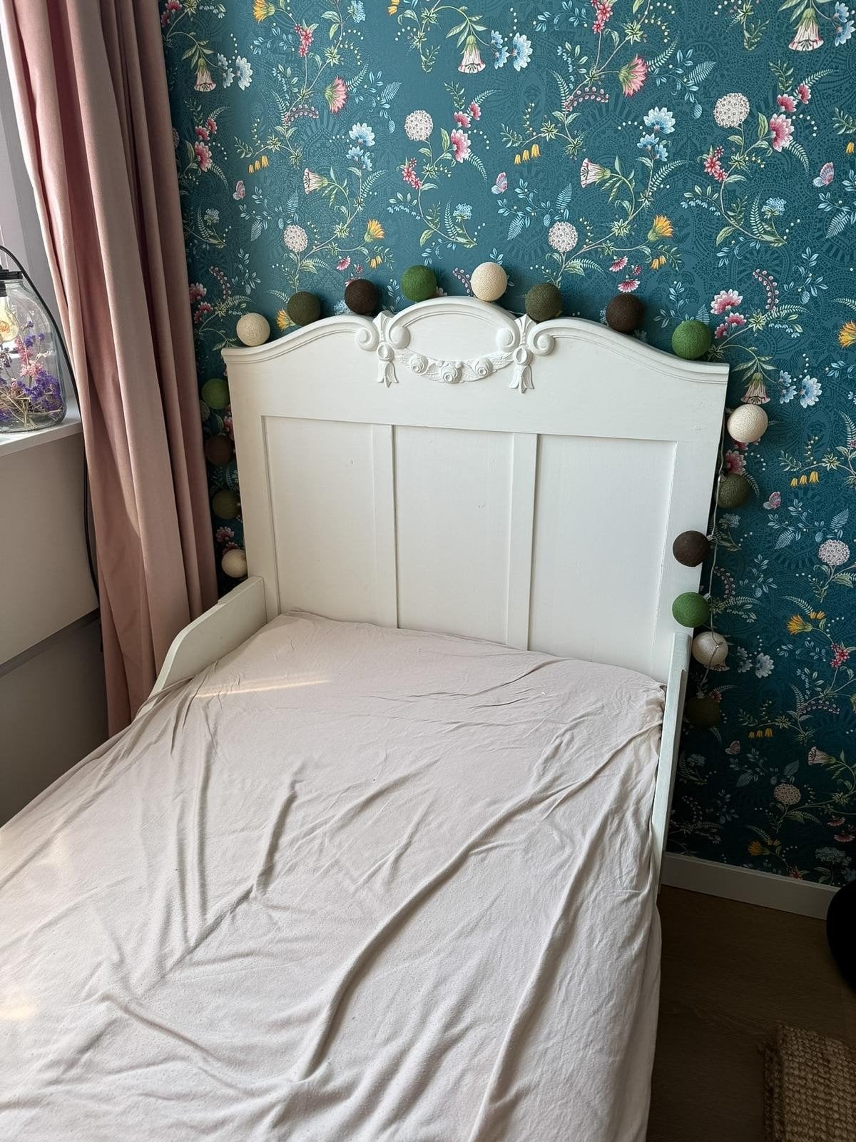 Brocant bed 1 persoons, Ophalen, 90 cm, Eenpersoons, Wit