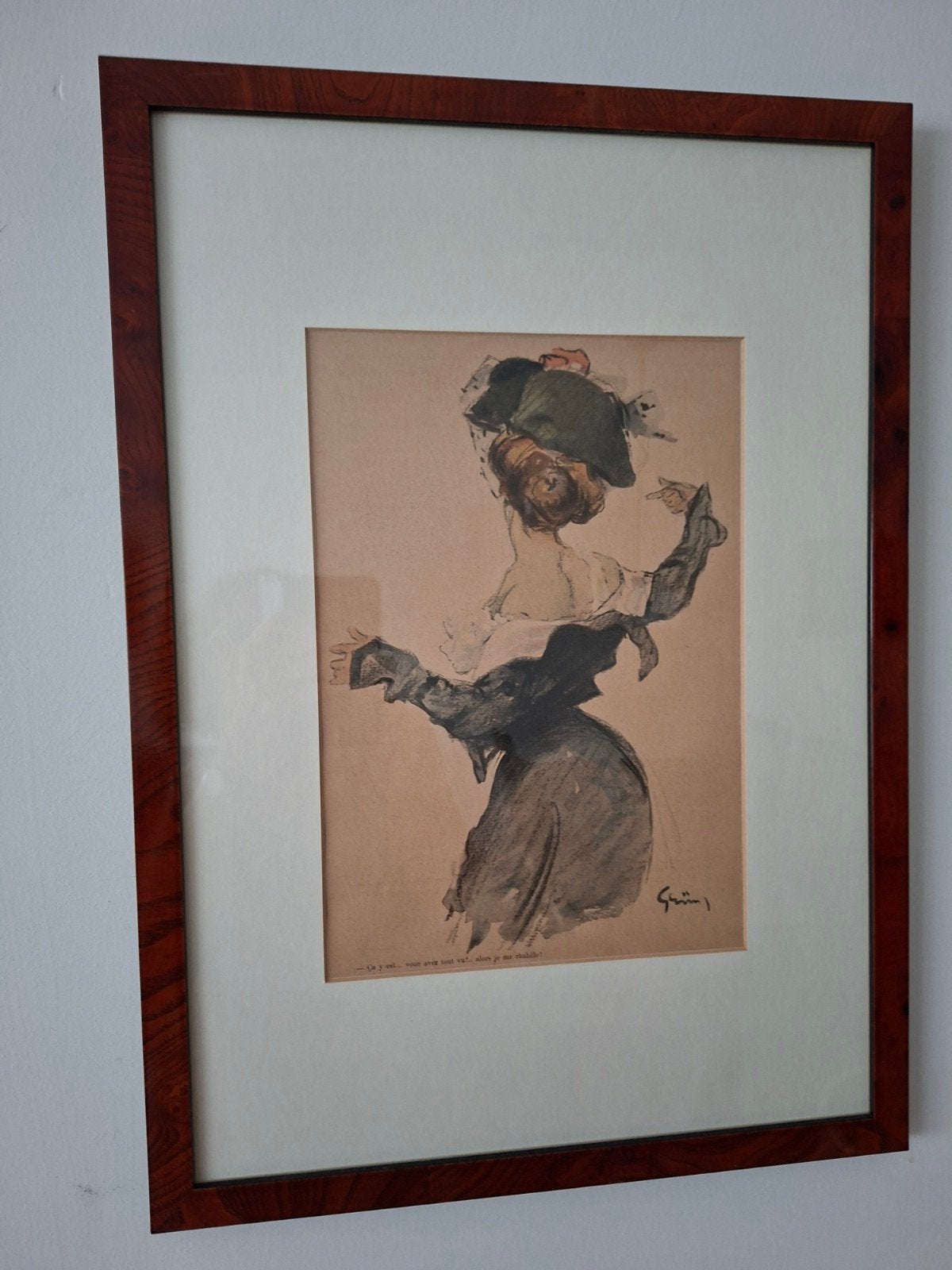Ingelijste tekening van een dame, gesigneerd, Antiek en Kunst, Ophalen, Tekening, Potloodtekening, Ingelijst