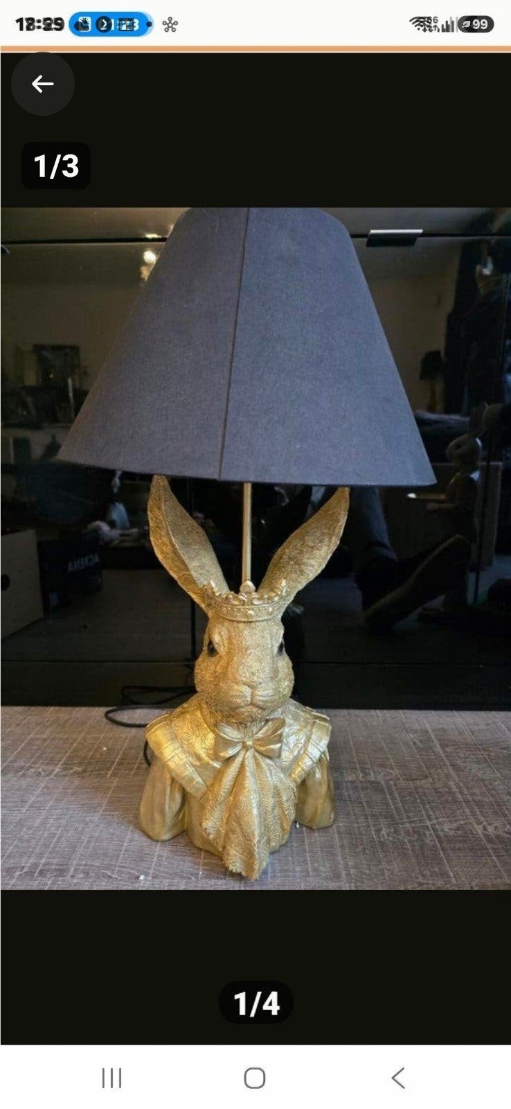 Gouden Konijn Tafellamp met Kroon en Strik, Met schakelaar, Overige merken, Kunststof, Nieuw