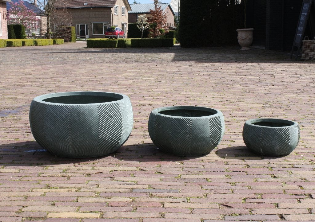 Ronde bloempotten plantenschaal grijs olijfgroen visgraat, Tuin en Terras, Bloempotten, Overige materialen, 40 cm of meer, Rond