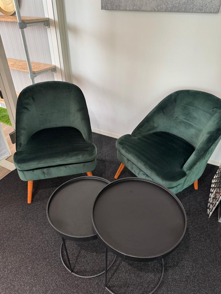 Boutique Stijl Fauteuils en Tafeltjes Set - Zo goed als nieu, Huis en Inrichting, Fauteuils, Ophalen, Minder dan 50 cm, Minder dan 75 cm