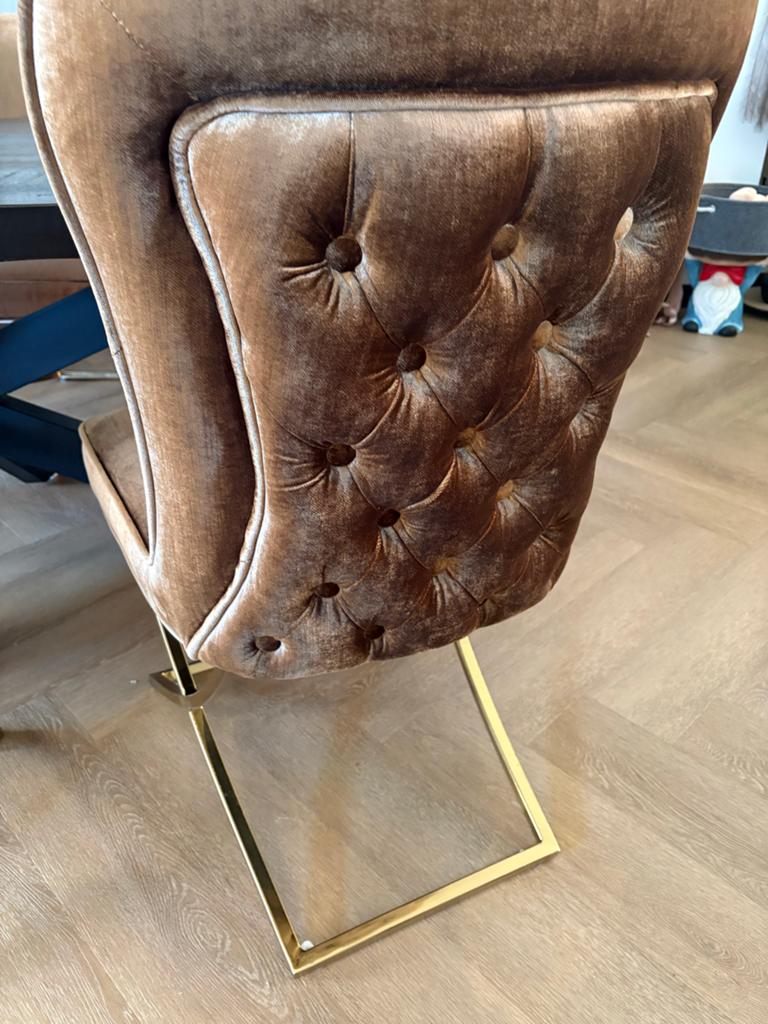 Croco Luxe eetkamerstoel fluweel bruin met gouden onderstel, Ophalen, Bruin, Zo goed als nieuw, Eén