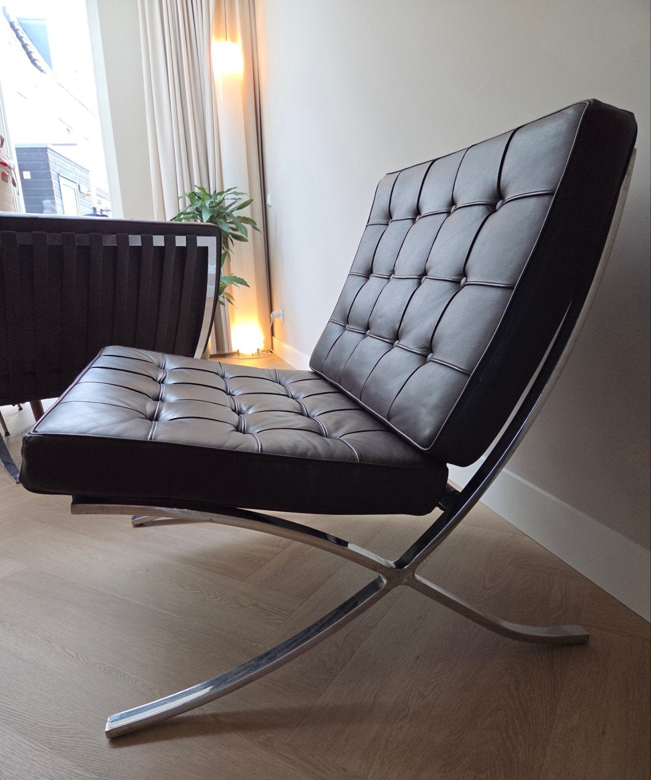 Set van 2 Barcelona stoelen in bruin leer, Ophalen, Gebruikt, Twee, Bruin