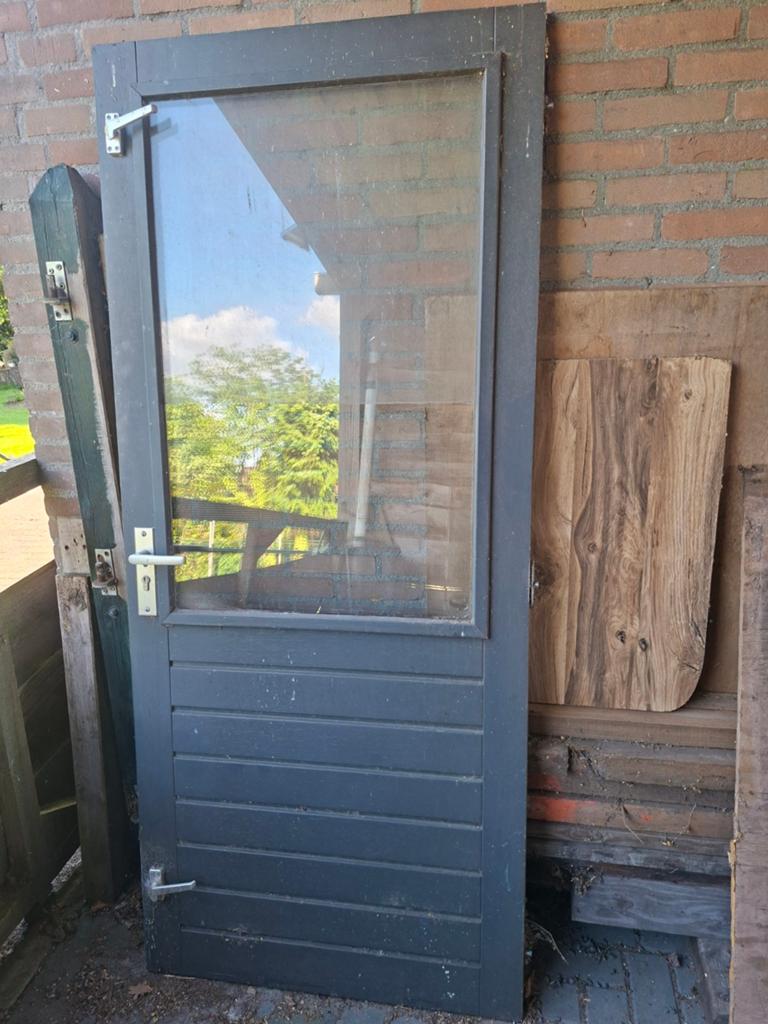 Hardhouten buitendeuren, Schuur, Minder dan 200 cm, 1 raam, Hout