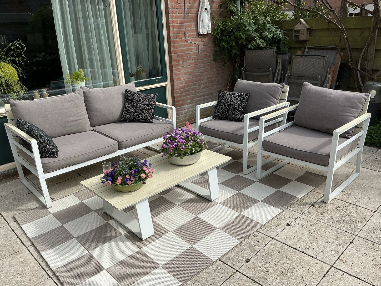 loungeset met 2 fauteuils en bank, moet weg ivm verhuizing, Ophalen, 4 zitplaatsen, Aluminium, Zo goed als nieuw
