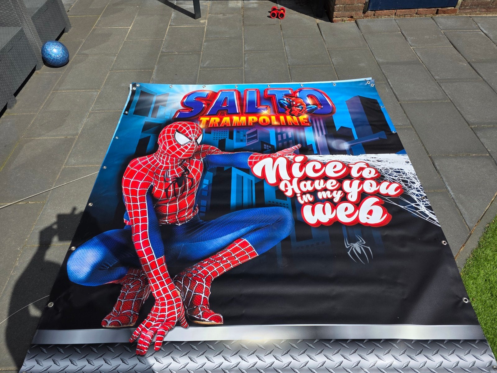 Spandoek/zijl Spiderman 200x219cm, Ophalen, Gebruikt, Overige merken, Overige typen