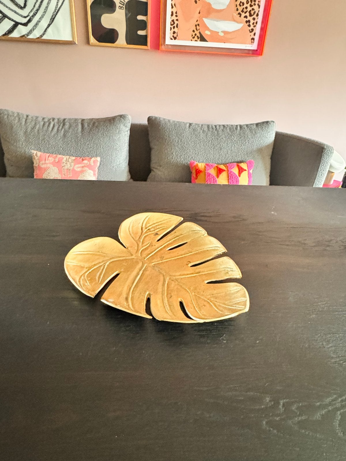 Gouden Monstera blad schaal - Decoratief dienblad, Ophalen, Zo goed als nieuw, Goud, Metaal