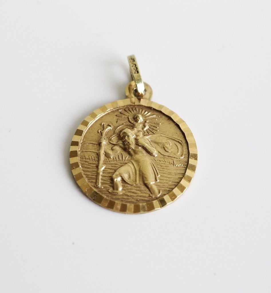 14 krt gouden hanger van de Heilige Christoffel, ., Ophalen of Verzenden, Zo goed als nieuw, .