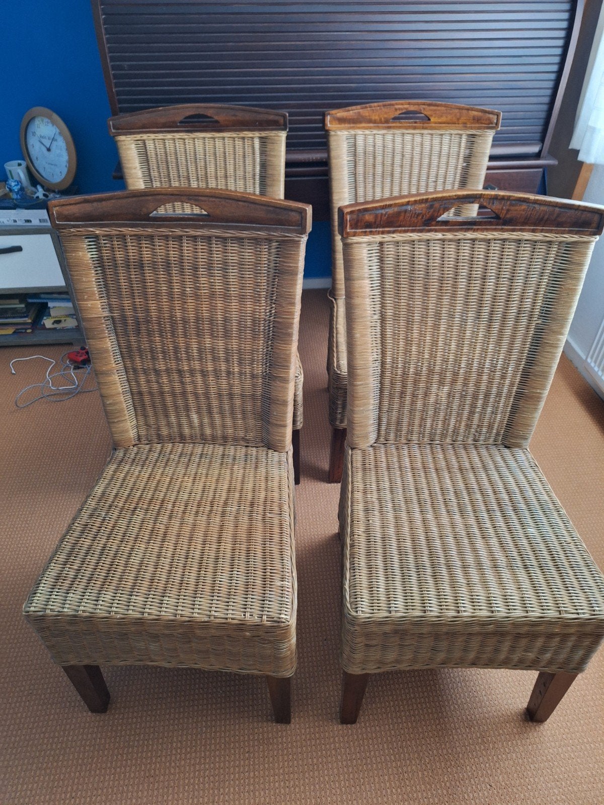 4 Rotan eetkamerstoelen, Ophalen, Gebruikt, Bruin, Landelijke, Bohemian