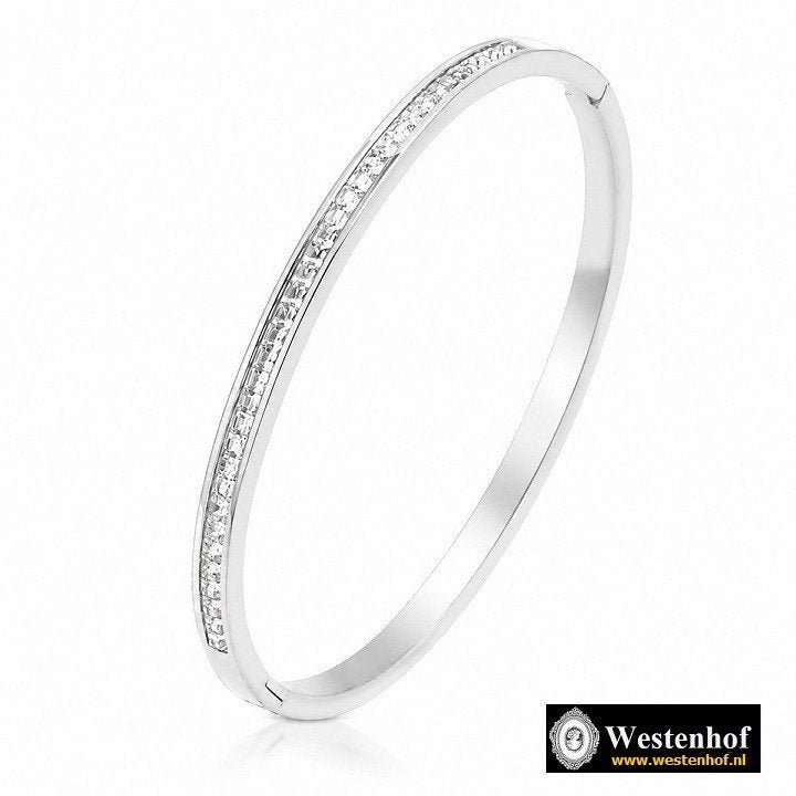 Dames armband zilver bangle met kristal, Met kristal, Overige materialen, Verzenden, Nieuw