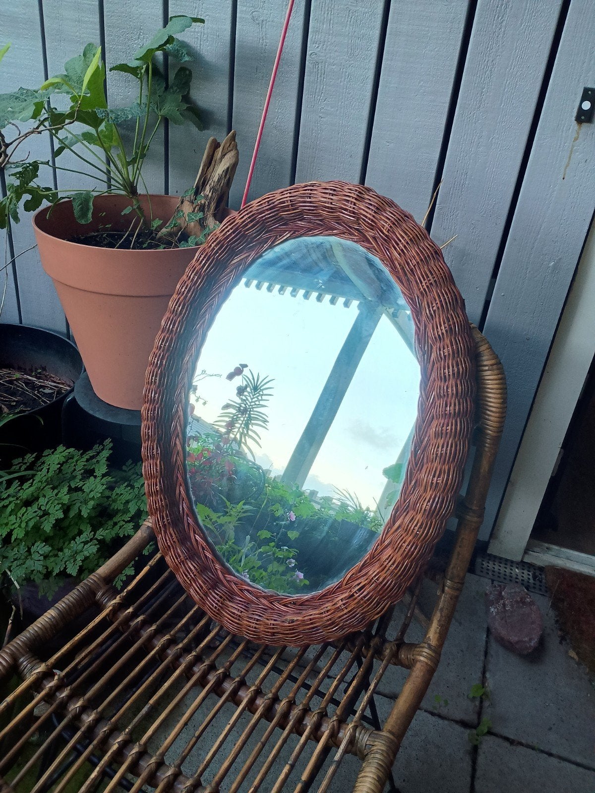Spiegel Ovaal Rotan, Ophalen, Minder dan 50 cm, Gebruikt, Minder dan 100 cm