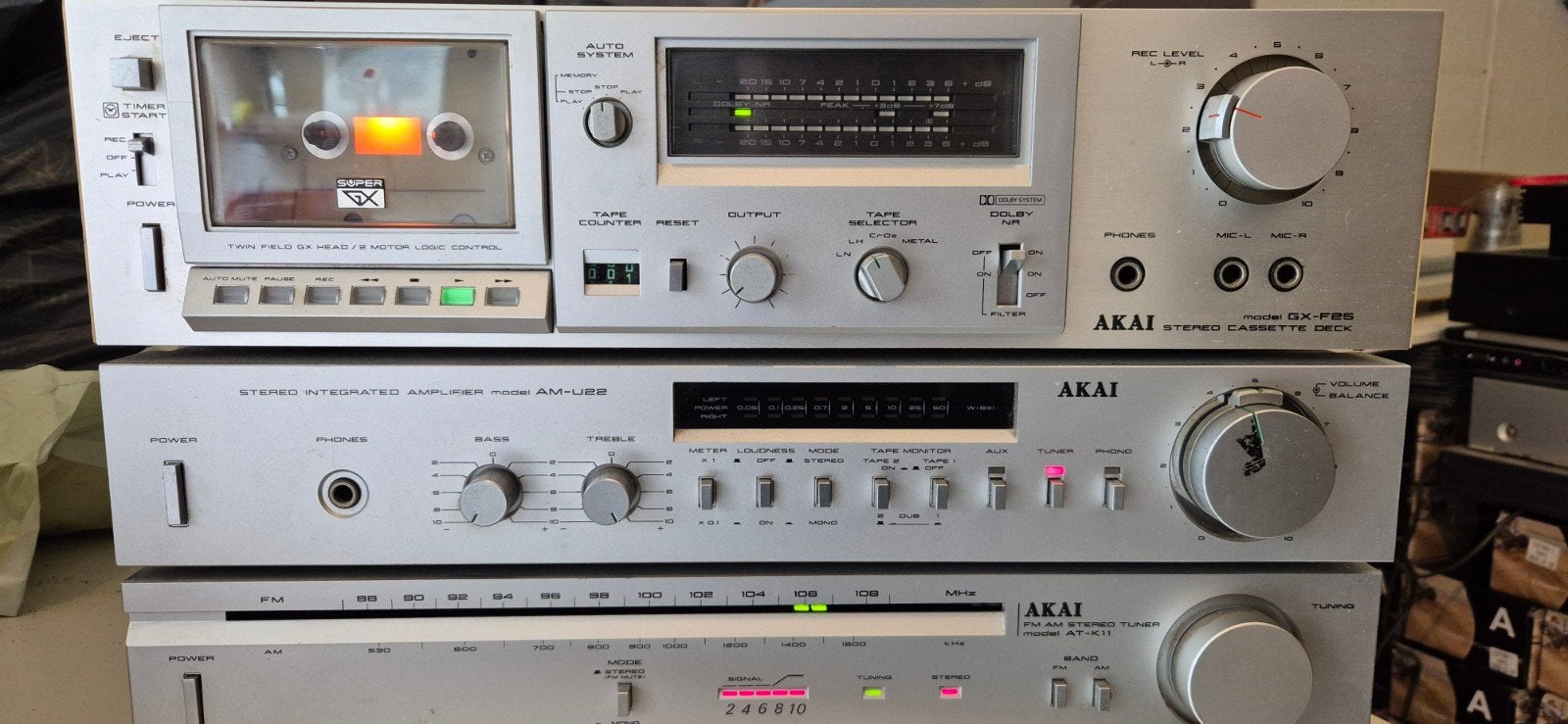 Akai Stereo Set: Cassettedeck, Versterker, Tuner, Audio, Tv en Foto, Ophalen, Gebruikt, Losse componenten, Cassettedeck