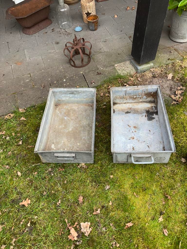 Set van 2 vintage zinken bakken, Ophalen of Verzenden
