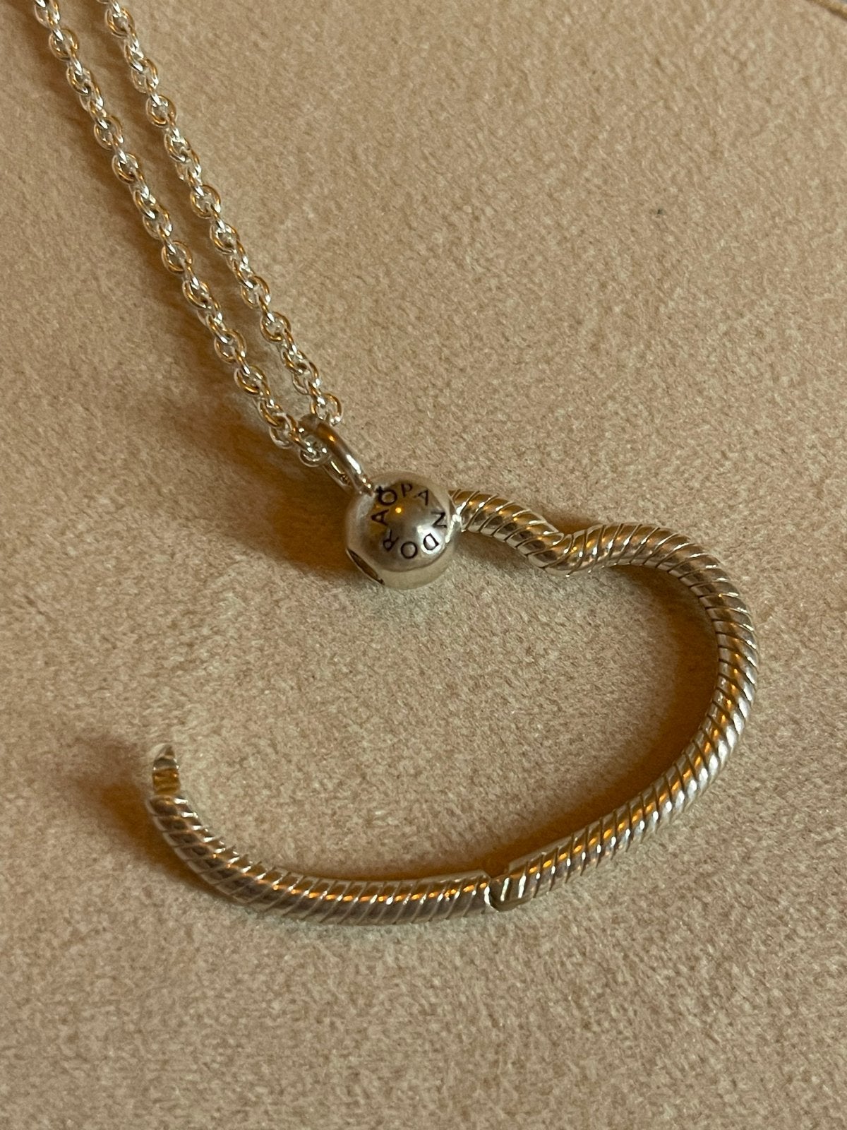 Pandora Moments Hartvormige Sluiting Ketting Zilver, Ophalen of Verzenden, Zo goed als nieuw, Zilver