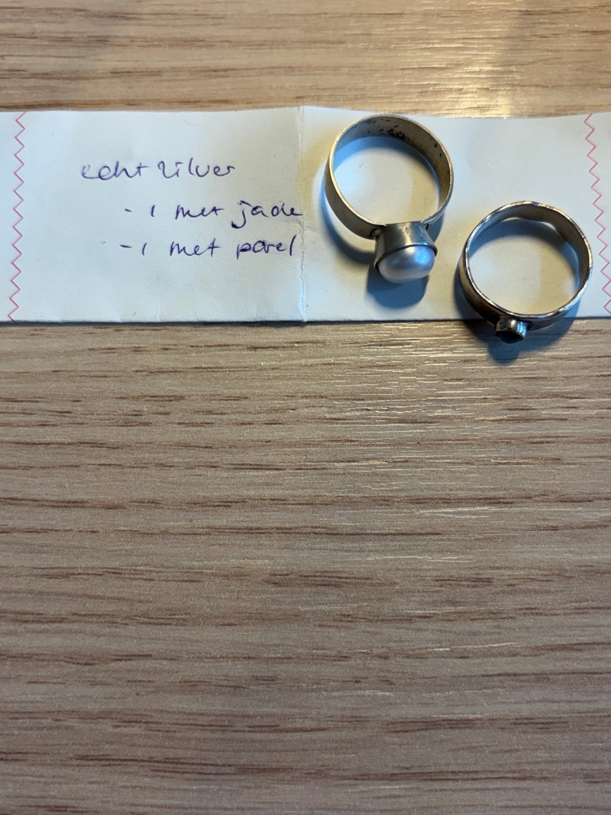 Zilveren ringen met parel en jade, Sieraden, Tassen en Uiterlijk, Ringen, Gebruikt, Ophalen of Verzenden, Met edelsteen, Dame