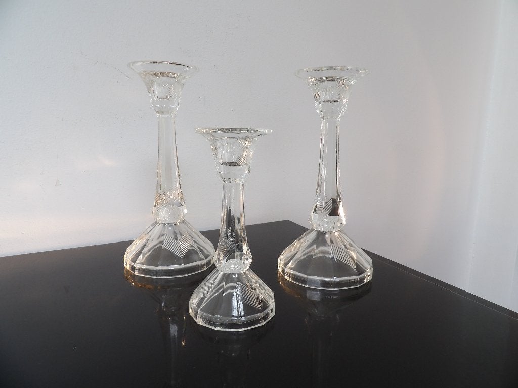 Set van 3 Art Deco Kandelaars, Boheems Kristalglas, Ophalen of Verzenden, Glas