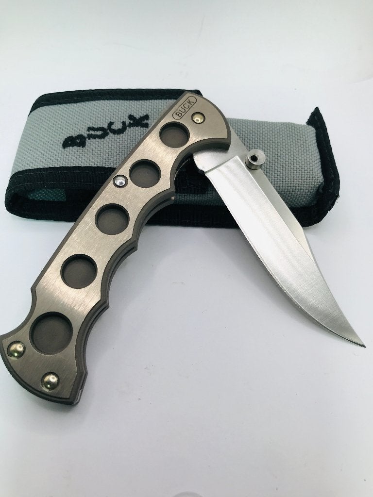 1992 BUCK 560 Titanium Folding Hunting Knife w Sheath, ZGAN, Ophalen of Verzenden, Zo goed als nieuw