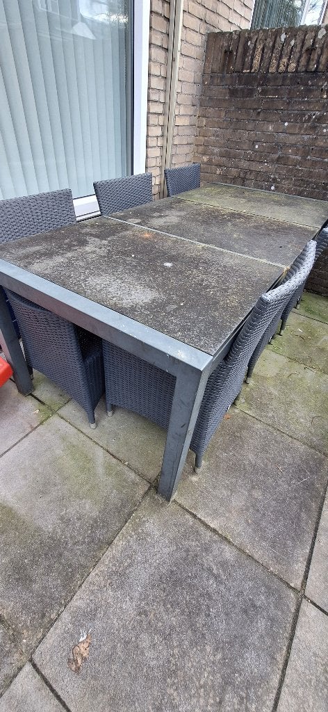 Tuintafel (stenen blad) excl stoelen, Ophalen, Gebruikt, Rechthoekig