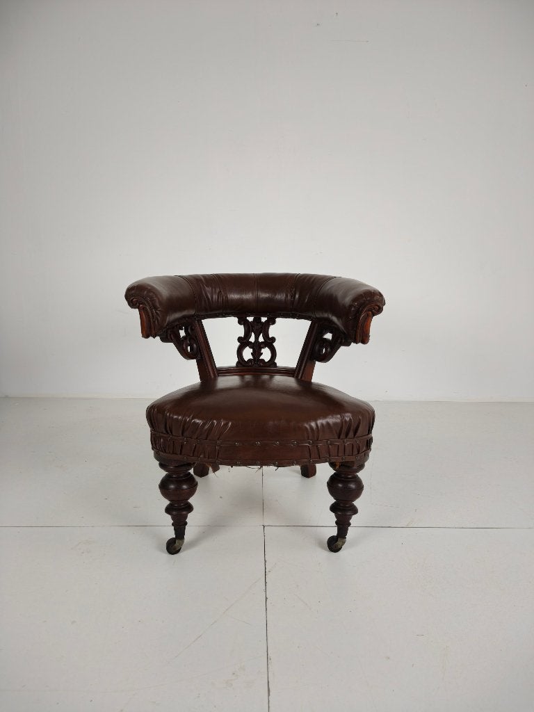 Antieke Leren Fauteuil – Robson & Son, Newcastle, Ophalen of Verzenden