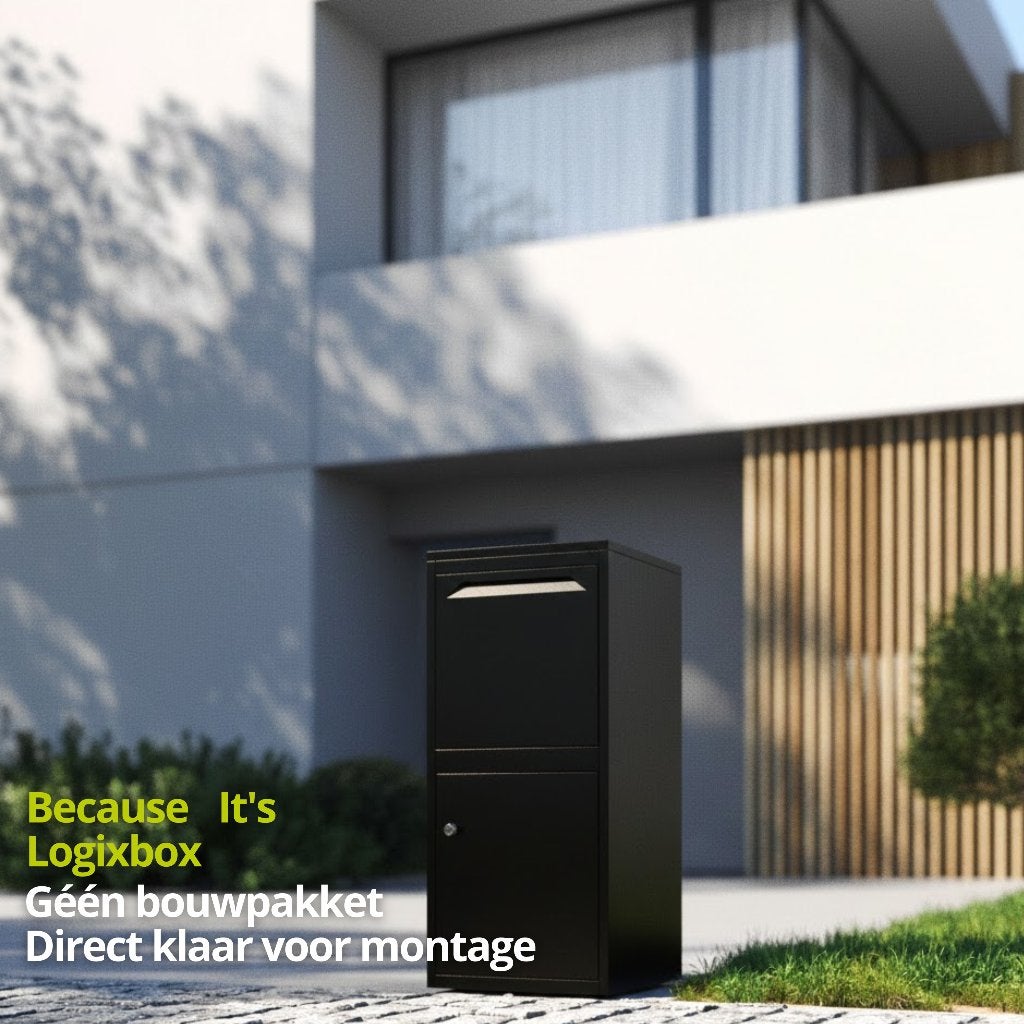 Brievenbus XXL voor Pakketten – Logixbox Frontbox-DeLuxe, Tuin en Terras, Staal, Staande brievenbus, Nieuw, Ophalen of Verzenden