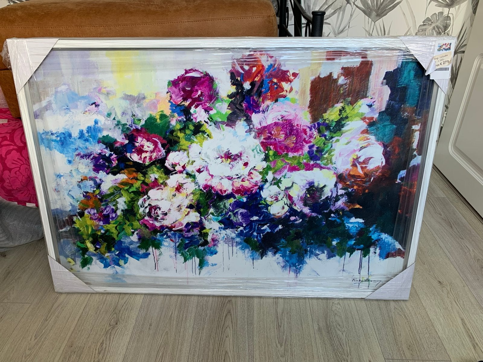 Schilderij "Kleurrijke bloemen" van Ricky Damen (125x84), Print, Bloemen, Metaal, Ophalen