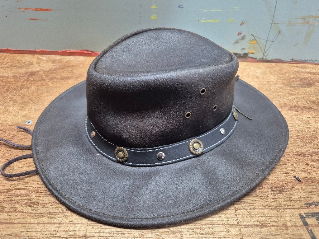 Aussie leren bushhat hoed, maat large, Ophalen, Hoed, Zo goed als nieuw, 58 of 59 cm (L, 7¼ of ⅜ inch)