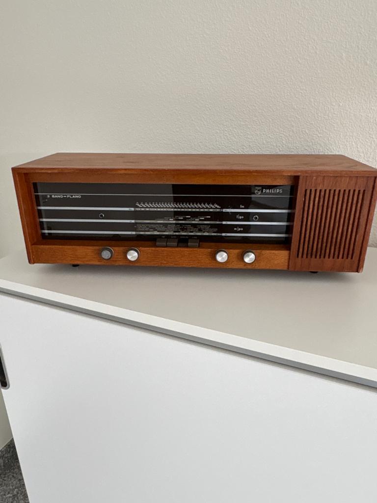 Vintage Philips 3 Band-Plano Radio - Houten Behuizing, Ophalen of Verzenden