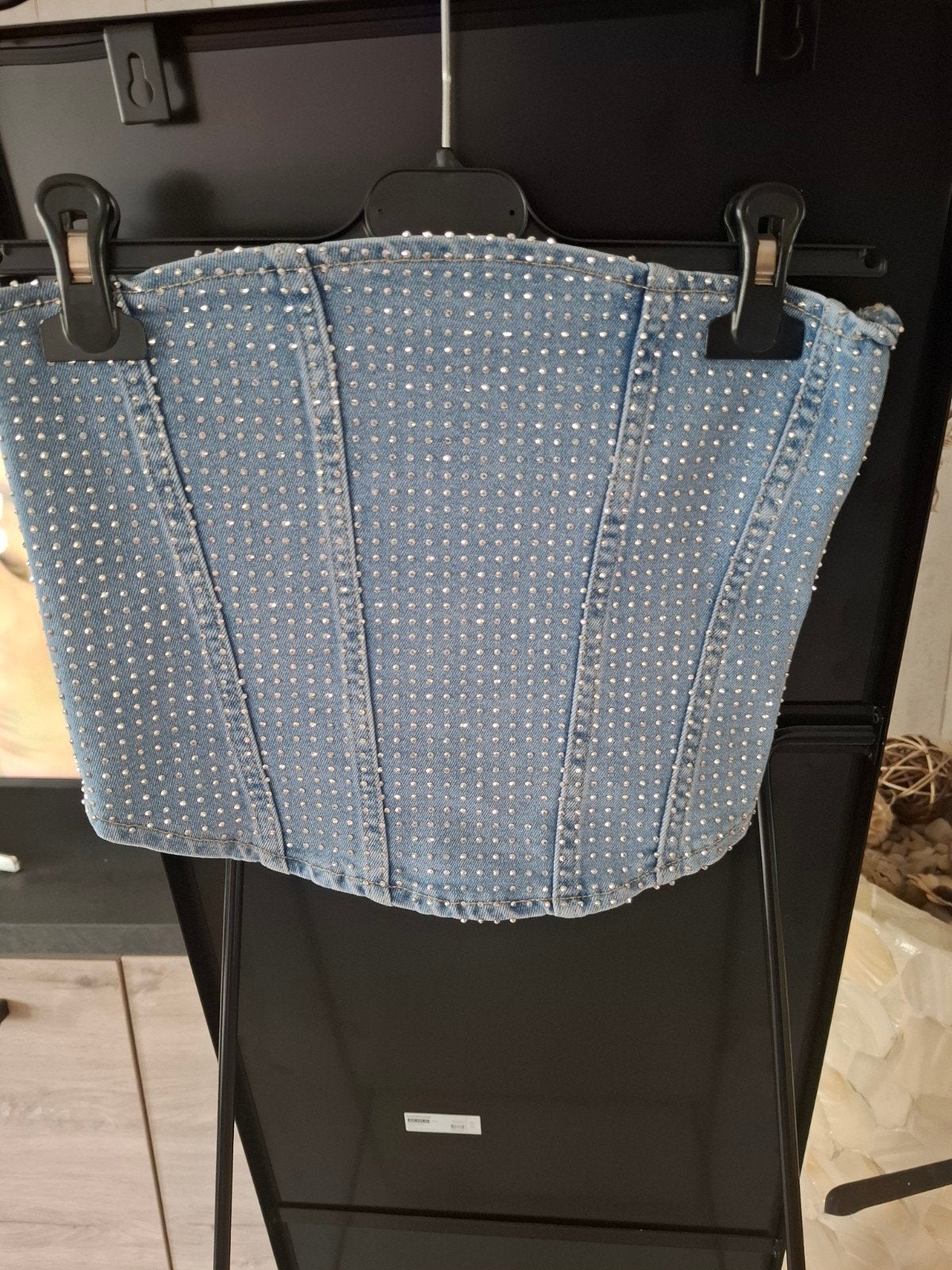 Denim Corset Top met Strass Steentjes maat M, Maat 38/40 (M), Blauw, Nieuw, Ophalen of Verzenden