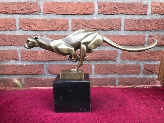 bronzen beeld, rennend jachtluipaard, art-deco, Ophalen of Verzenden, Brons