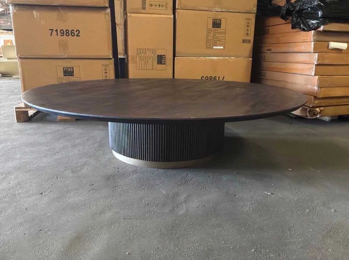 PTMD Xelle Salontafel bruin 150cm - Nieuw in doos, Ophalen, 100 tot 150 cm, Rond, Nieuw