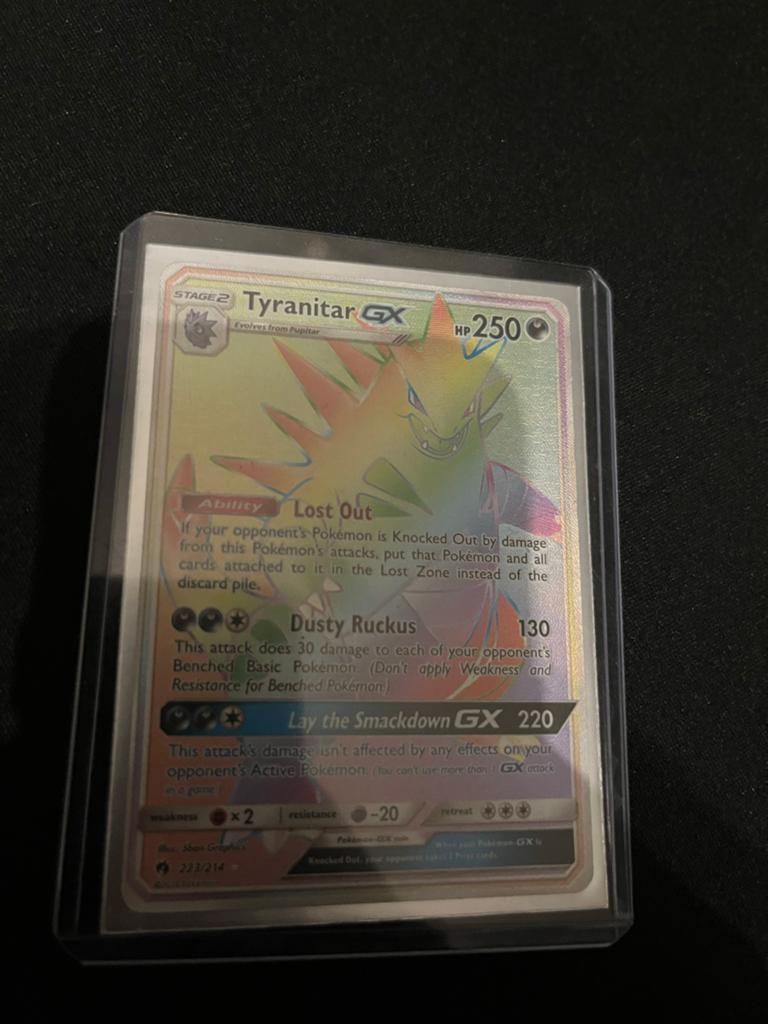 Tyranitar GX Rainbow Rare Pokémon Kaart (Lost Thunder), Ophalen, Zo goed als nieuw, Losse kaart, Foil