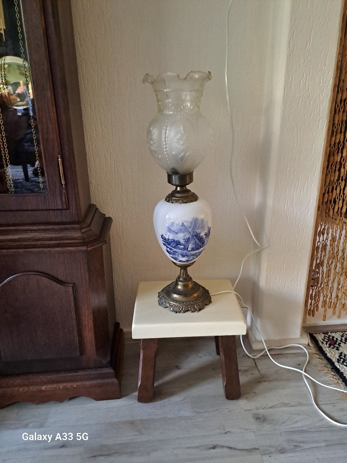 Antieke tafellamp met Delfts blauw decor, Ophalen