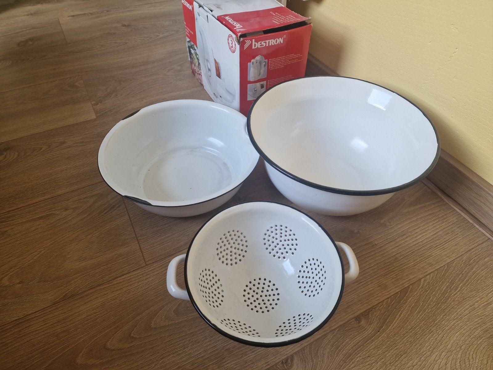 Brocante vintage emaille waskom, teil en vergiet set, Ophalen of Verzenden