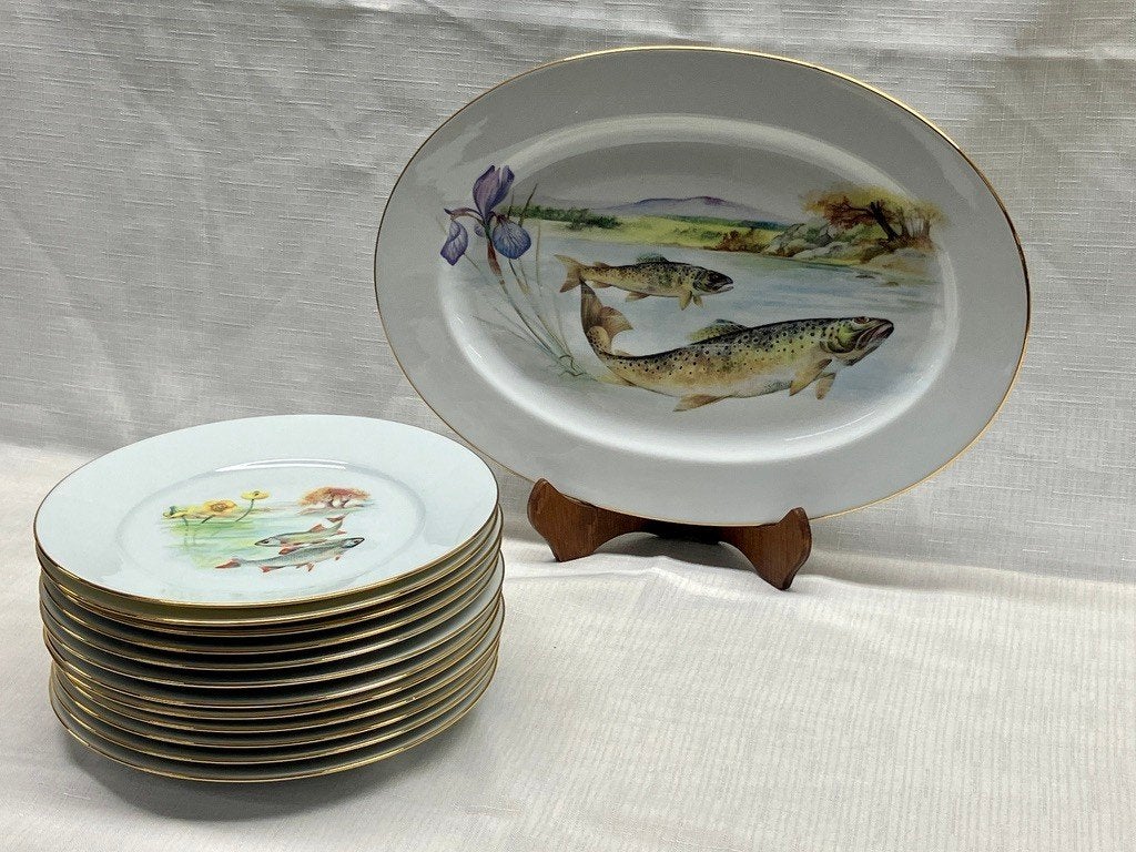 Frans Limoges visservies 13-delig ca. 1960 topstaat, Verzenden