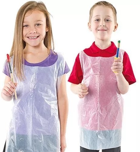 50x Wegwerpschort Knutselen Kinderen - Beschermende Schorten, Overige thema's, Nieuw, Ophalen of Verzenden, Kunststof