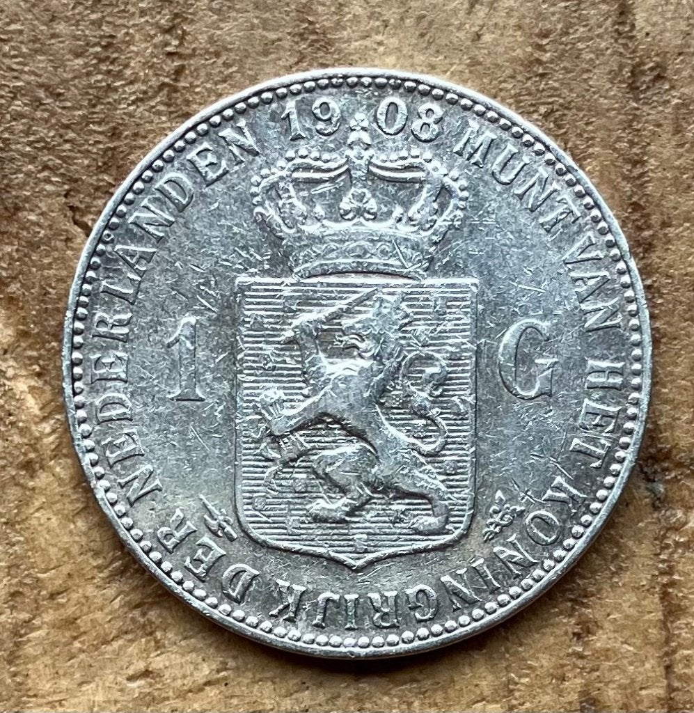 1 gulden 1908 Wilhelmina, Ophalen, 1 gulden, Zilver, Koningin Wilhelmina