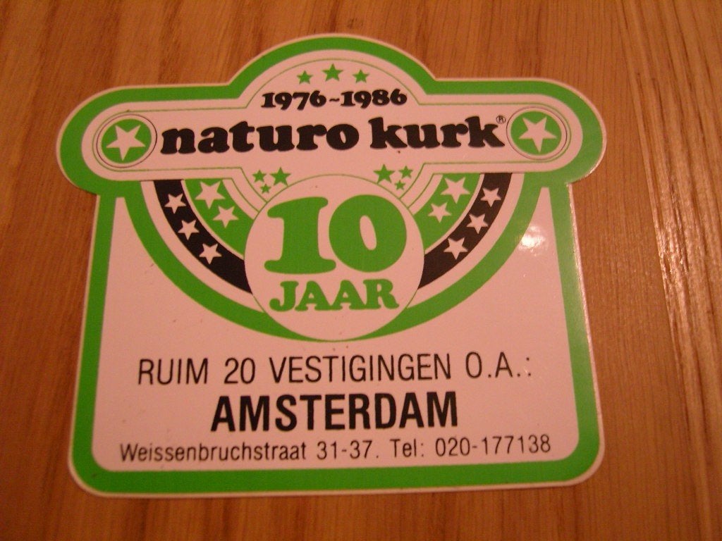 sticker naturo kurk 10 jaar 1986 oa amsterdam weissenbruch, Ophalen, Zo goed als nieuw