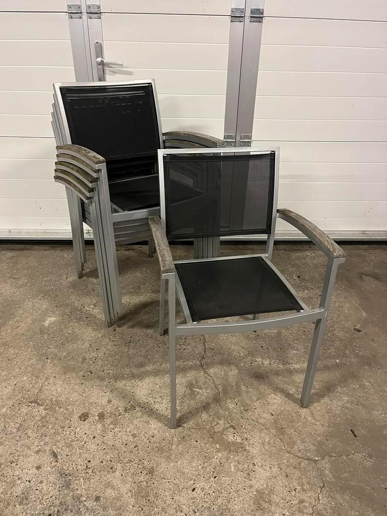 2 Luxe horeca Satelliet terras stoelen stapelbaar textileen, Tuin en Terras, Tuinmeubel-accessoires, Ophalen, Zo goed als nieuw