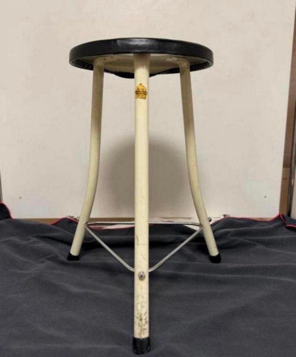 Vintage Brabantia crème wit zwart metalen kruk.240, Ophalen, Gebruikt, IJzer