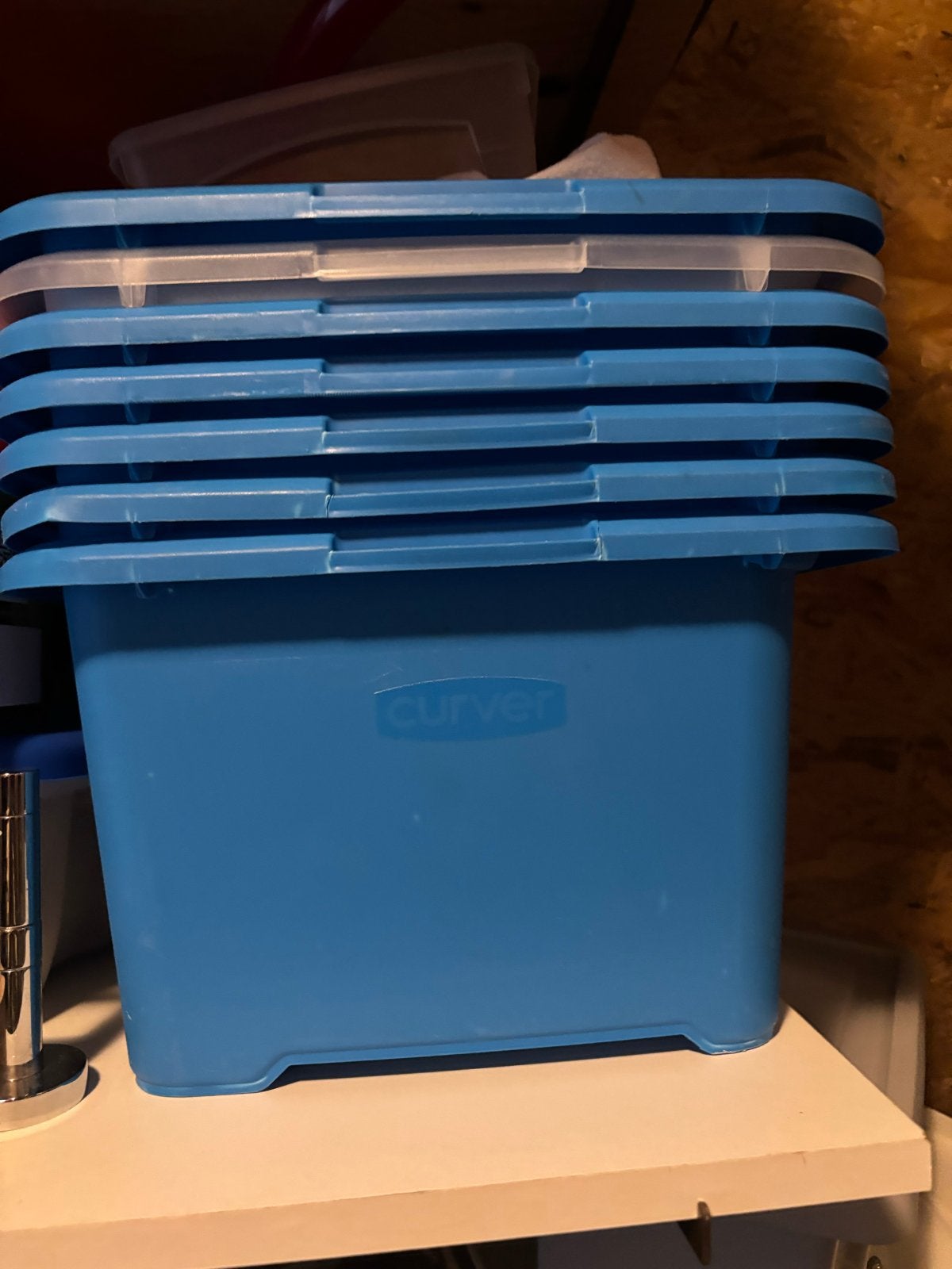 Curver opbergboxen - Set van 5 blauwe kunststof bakken, Ophalen, Kunststof, Gebruikt, 50 tot 100 cm