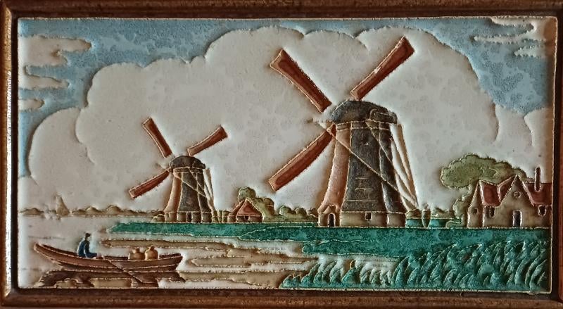 Cloisonne tegel van de porceleyne fles 2 korenmolens, Ophalen of Verzenden