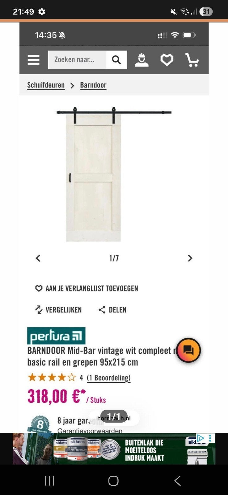 Hornbach deuren en railsysteem, Ophalen, Binnendeur, 200 tot 215 cm
