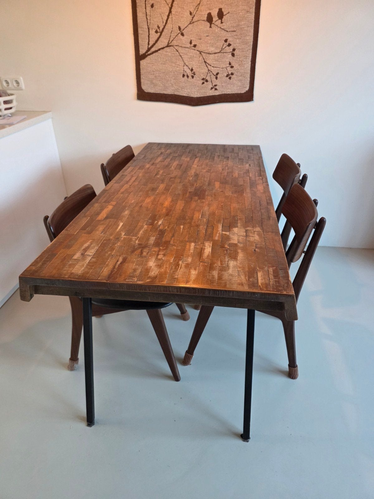 Recycled teak houten (eet)tafel, Ophalen, Gebruikt, Teakhout, 50 tot 100 cm