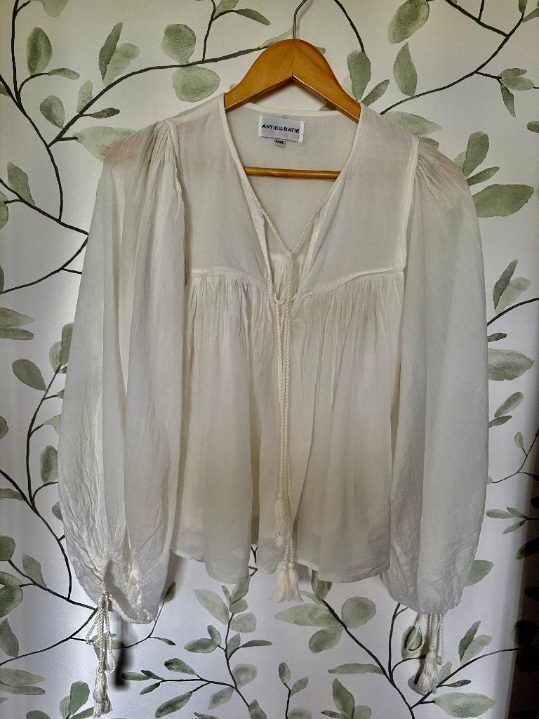 Antik Batik off white ecru blouse valt ruim small 36, Wit, Ophalen of Verzenden, Zo goed als nieuw, Maat 36 (S)