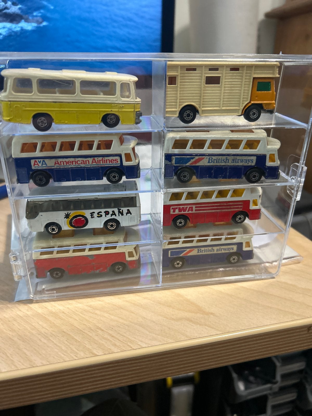 Vintage Matchbox bussen en paardentrailer (8 stuks), Ophalen of Verzenden, Gebruikt